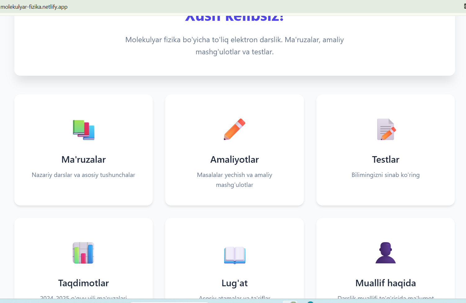 Molekulyar fizika elektron darsligi